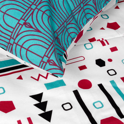 144 TC Red & Teal Abstract Cotton Single Bedsheet With 1 Pillowcover