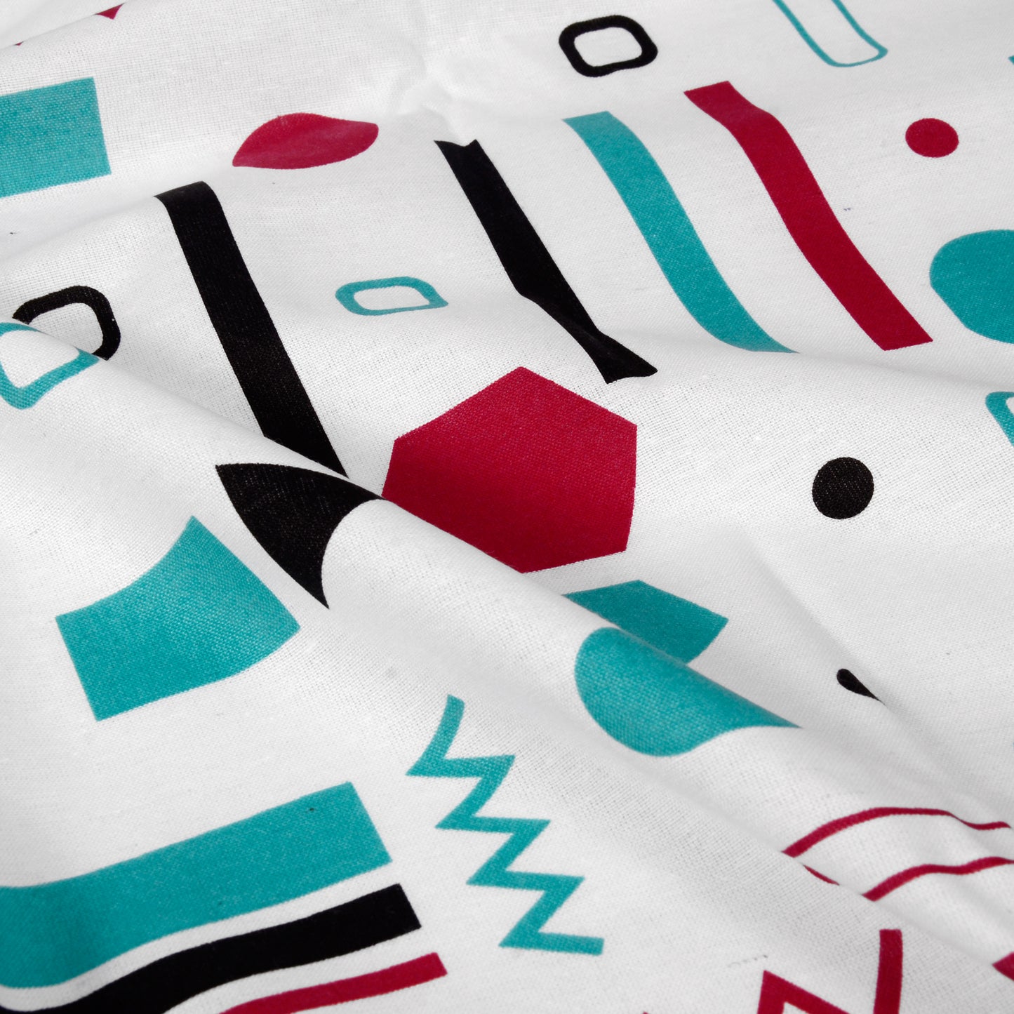 Red, Teal & White Abstract 144 TC Polycotton Double Bedsheet With 2 Pillowcovers