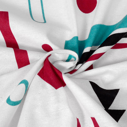 144 TC Red & Teal Abstract Cotton Single Bedsheet With 1 Pillowcover
