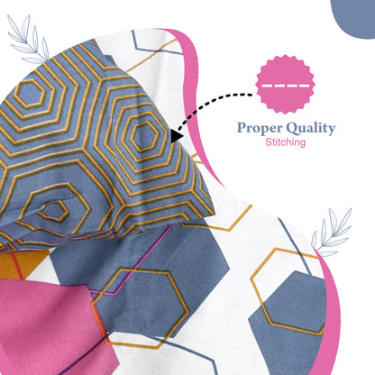 Yellow & Grey Geometric 144 TC Polycotton Double Bedsheet With 2 Pillowcovers