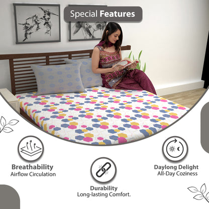 Yellow & Grey Geometric 144 TC Polycotton King Bedsheet With 2 Pillowcovers