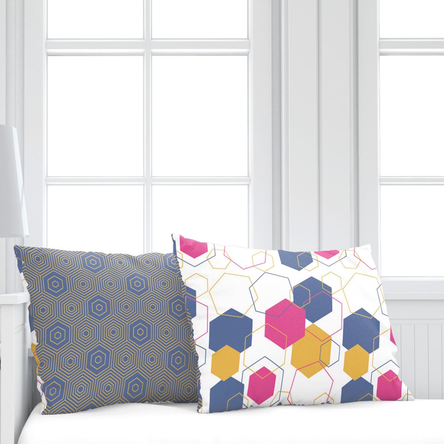 Yellow & Grey Geometric 144 TC Polycotton Double Bedsheet With 2 Pillowcovers