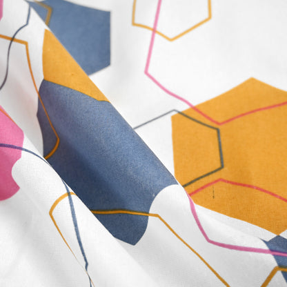 Yellow & Grey Geometric 144 TC Polycotton King Bedsheet With 2 Pillowcovers