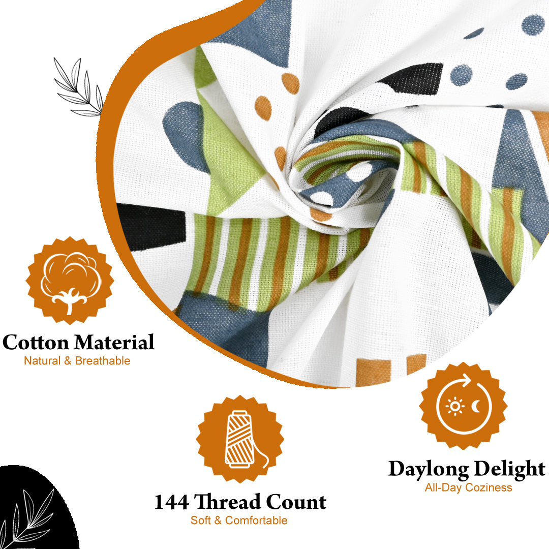 Yellow & White Abstract 144 TC Polycotton Double Bedsheet With 2 Pillowcovers