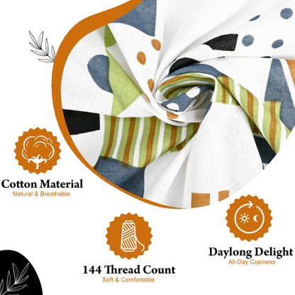 Yellow & White Abstract 144 TC Polycotton Double Bedsheet With 2 Pillowcovers