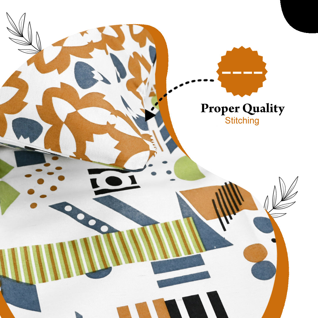 Yellow & White Abstract 144 TC Polycotton Double Bedsheet With 2 Pillowcovers