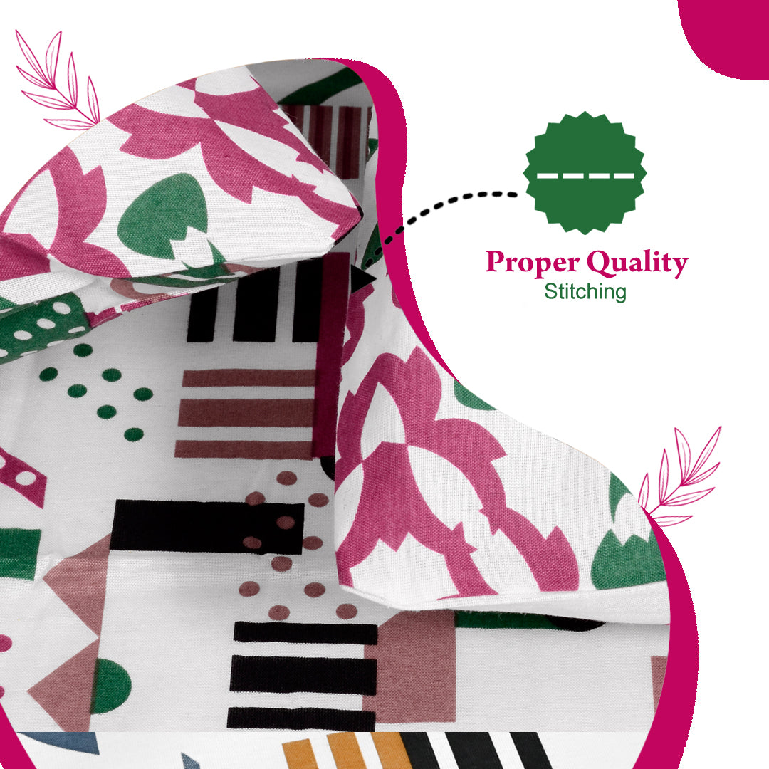 Pink & White Abstract 144 TC Polycotton Double Bedsheet With 2 Pillowcovers