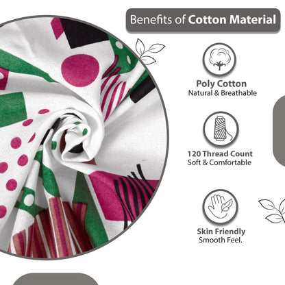 Pink & White Abstract 144 TC Cotton Single Bedsheet With 1 Pillowcover