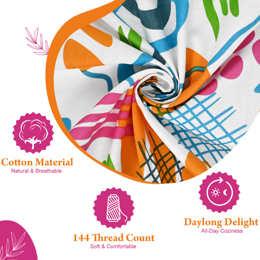 Teal & Mustard Abstract 144 TC Polycotton Single Bedsheet With 1 Pillowcover