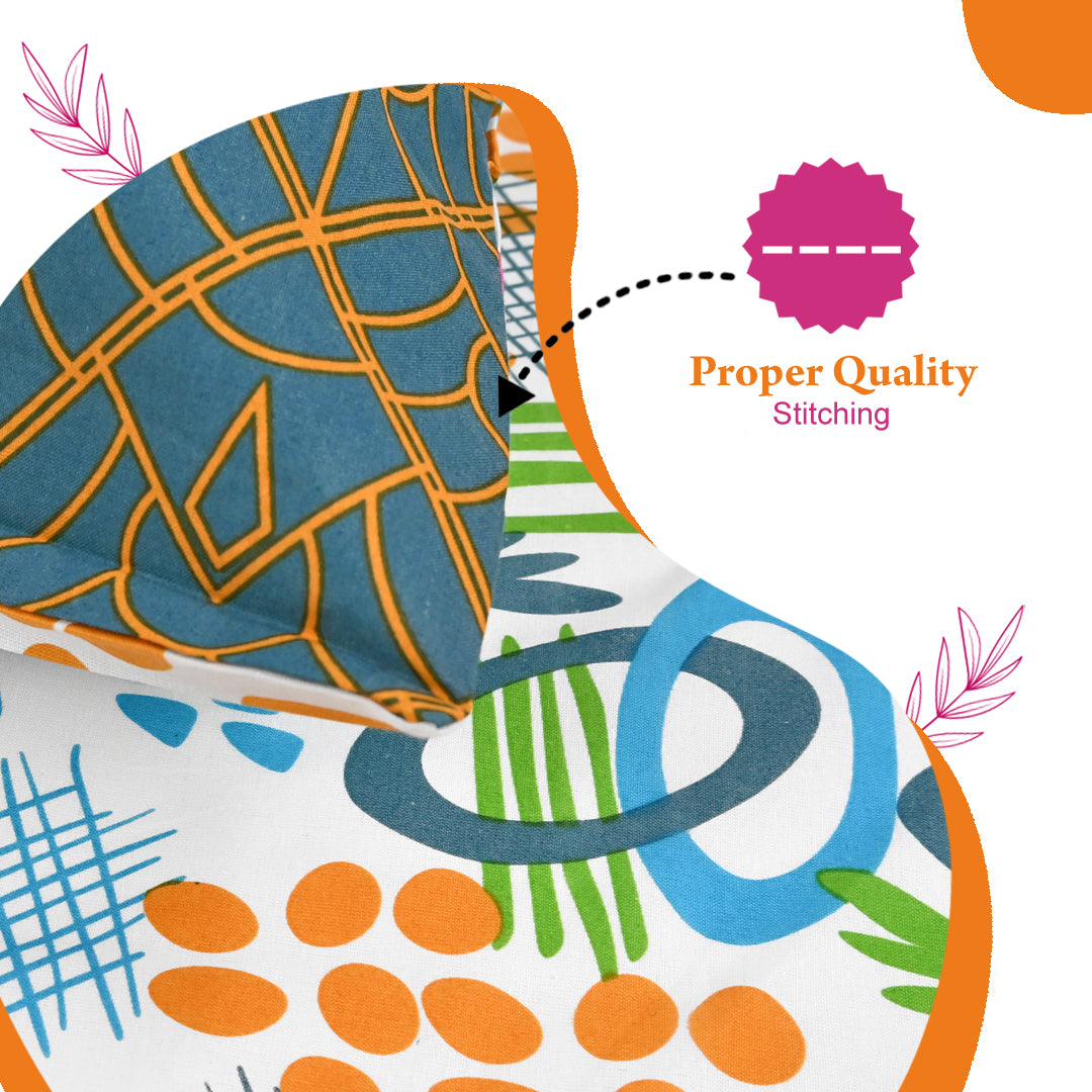 Teal & Mustard Abstract 144 TC Polycotton Single Bedsheet With 1 Pillowcover