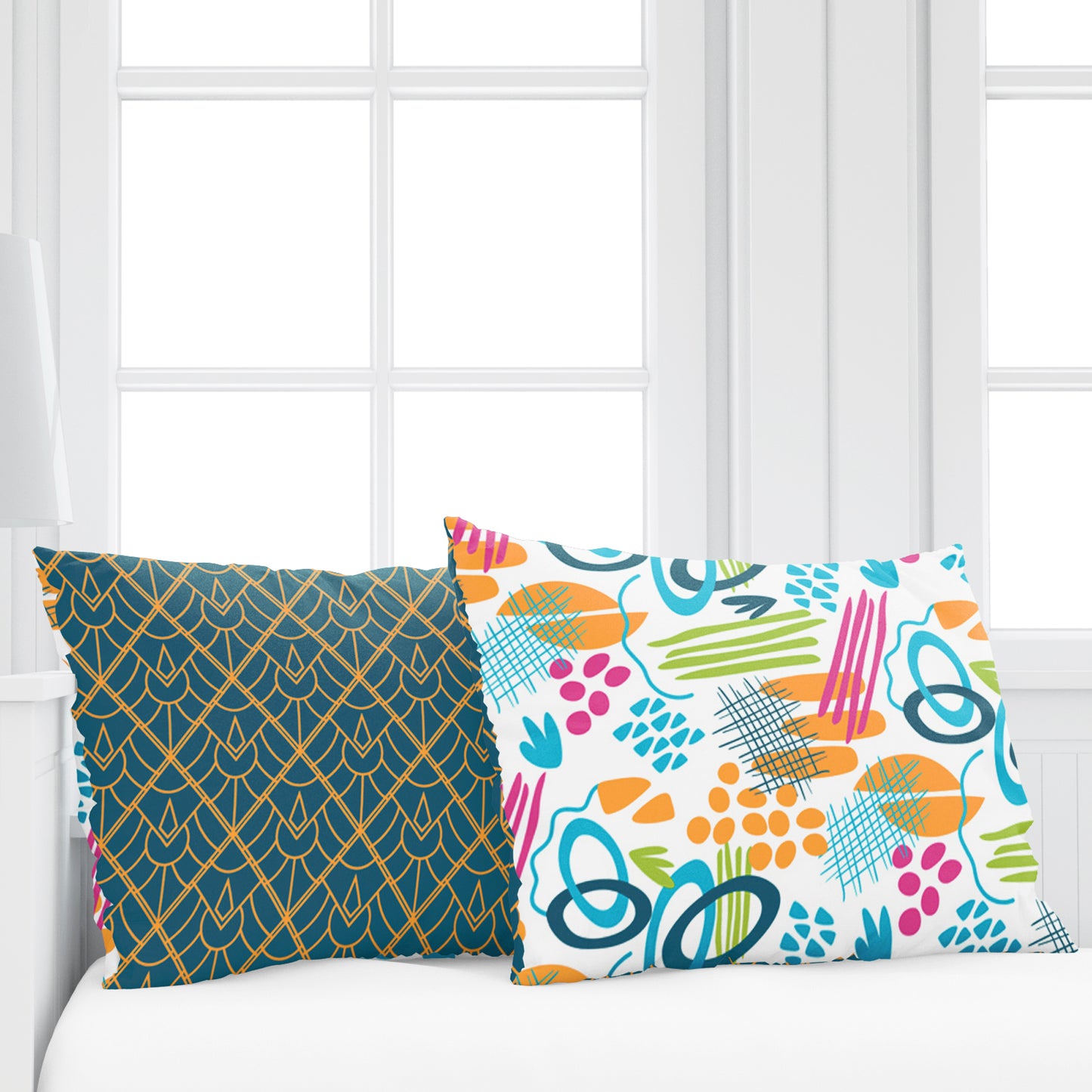 Teal & Mustard Abstract 144 TC Polycotton King Bedsheet With 2 Pillowcovers