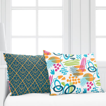 Teal & Mustard Abstract 144 TC Polycotton King Bedsheet With 2 Pillowcovers