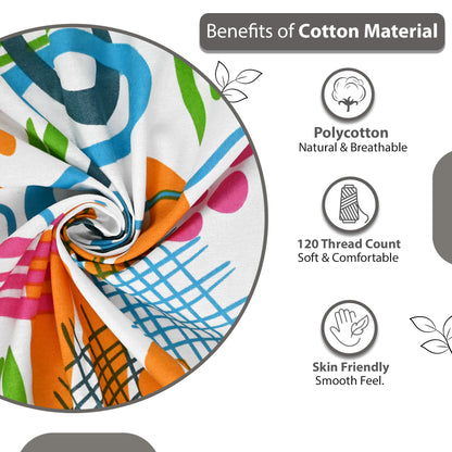 Teal & Mustard Abstract 144 TC Polycotton King Bedsheet With 2 Pillowcovers