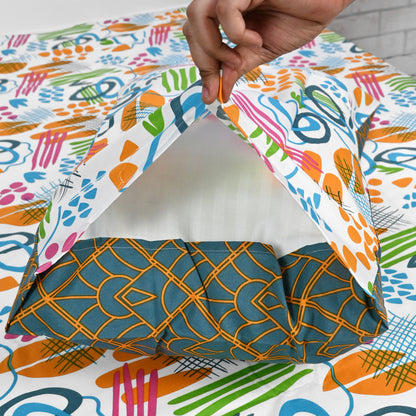 Teal & Mustard Abstract 144 TC Polycotton Single Bedsheet With 1 Pillowcover