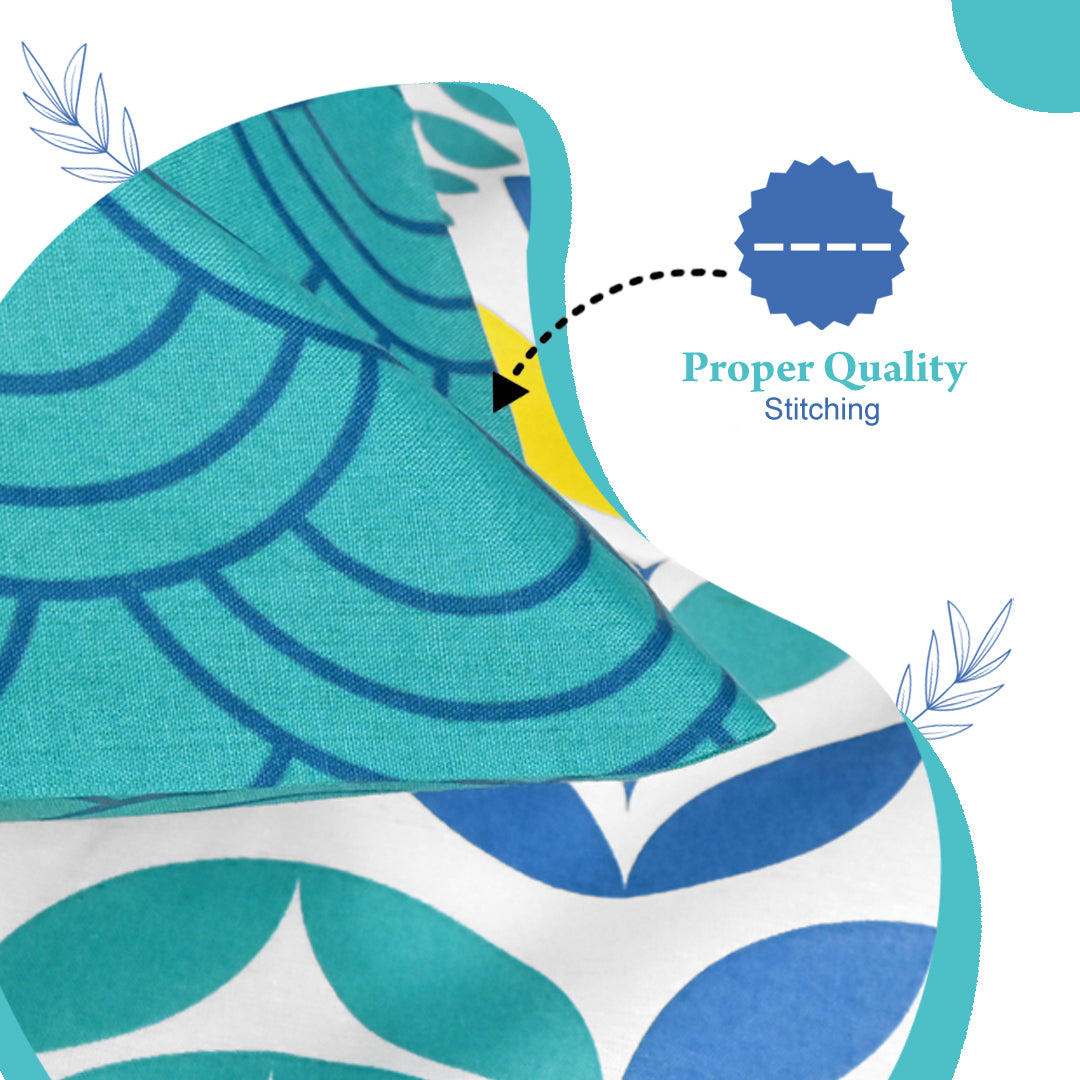 Blue & Yellow Floral 144 TC Polycotton Double Bedsheet With 2 Pillowcovers