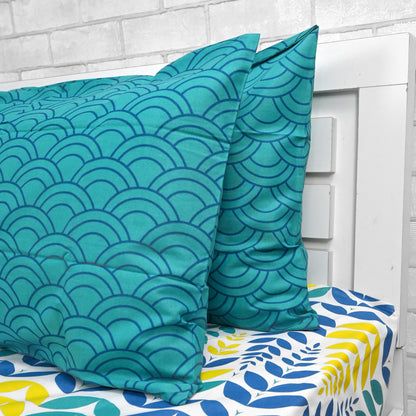 Blue & Yellow Floral 144 TC Polycotton King Bedsheet With 2 Pillowcovers