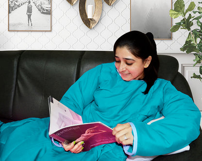 Pacific Blue Solid Pattern Reversible Wearable Comforter for Adult