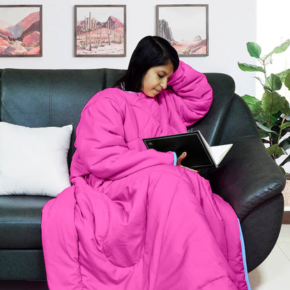 Dark Pink Solid Pattern Reversible Wearable Comforter for Adult
