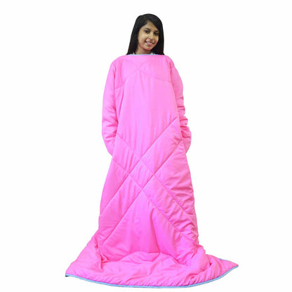 Pink Solid Pattern Reversible Wearable Comforter for Adult