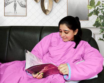 Pink Solid Pattern Reversible Wearable Comforter for Adult