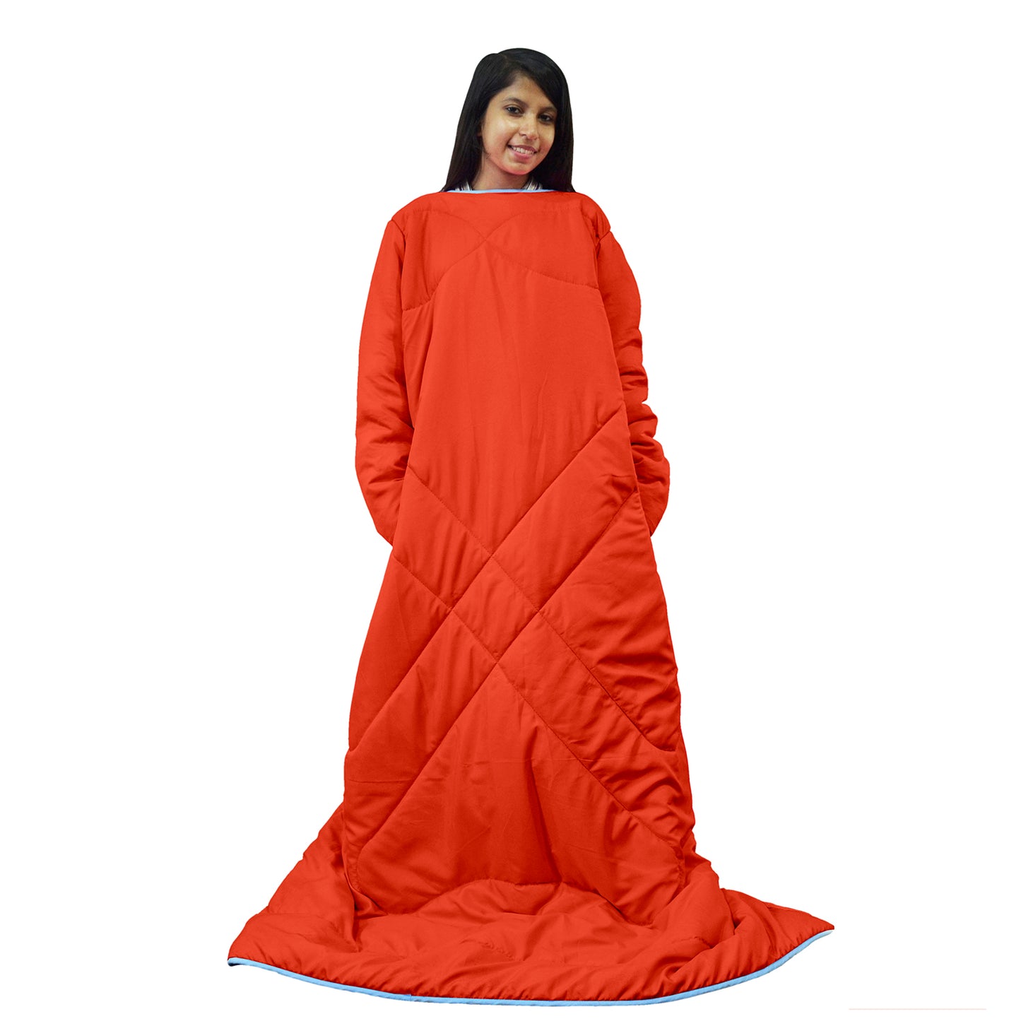 Orange Solid Pattern Reversible Wearable Comforter for Adult