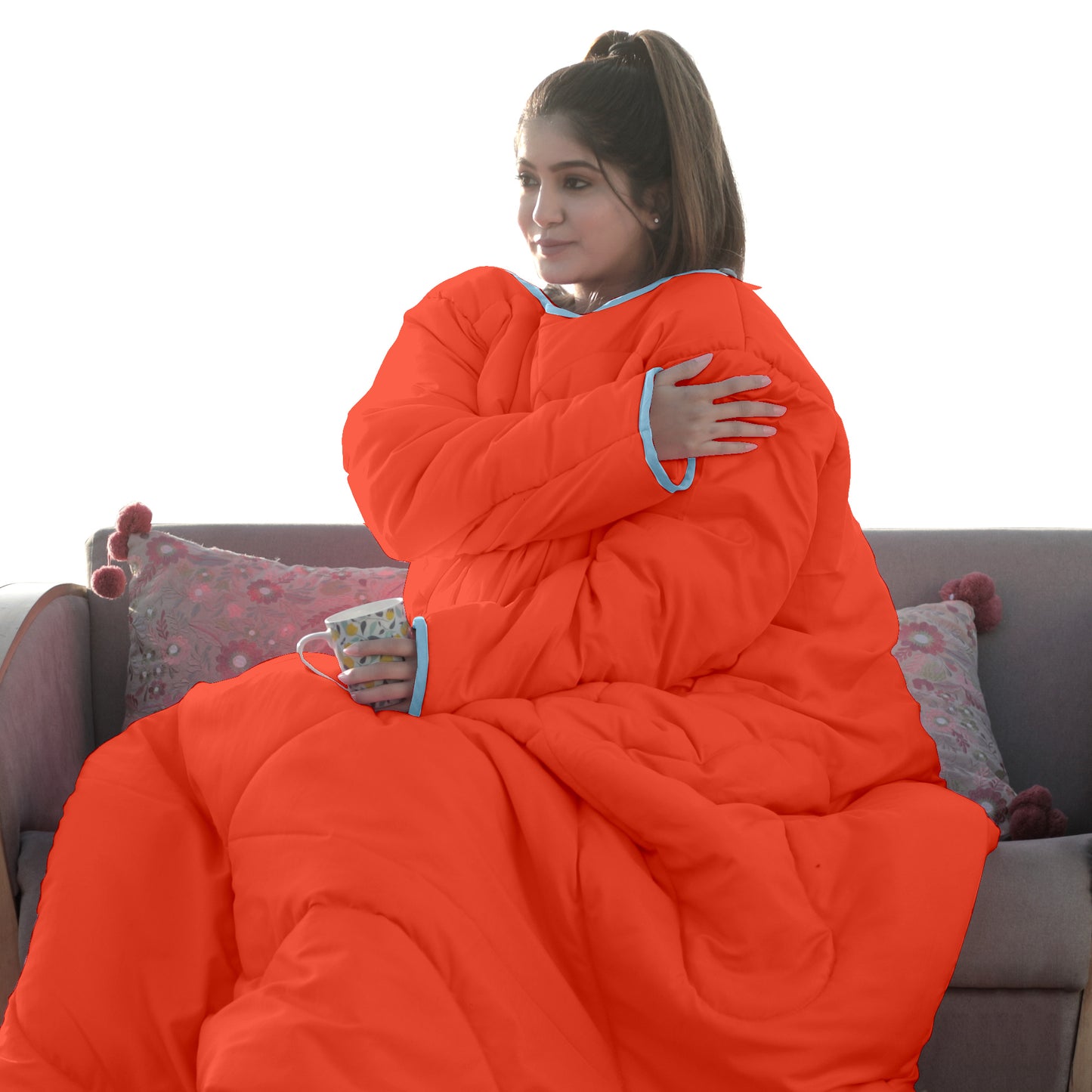 Orange Solid Pattern Reversible Wearable Comforter for Adult