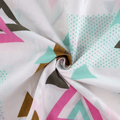 Pink Olive Geometric 144 TC Polycotton Single Bedsheet With 1 Pillowcover
