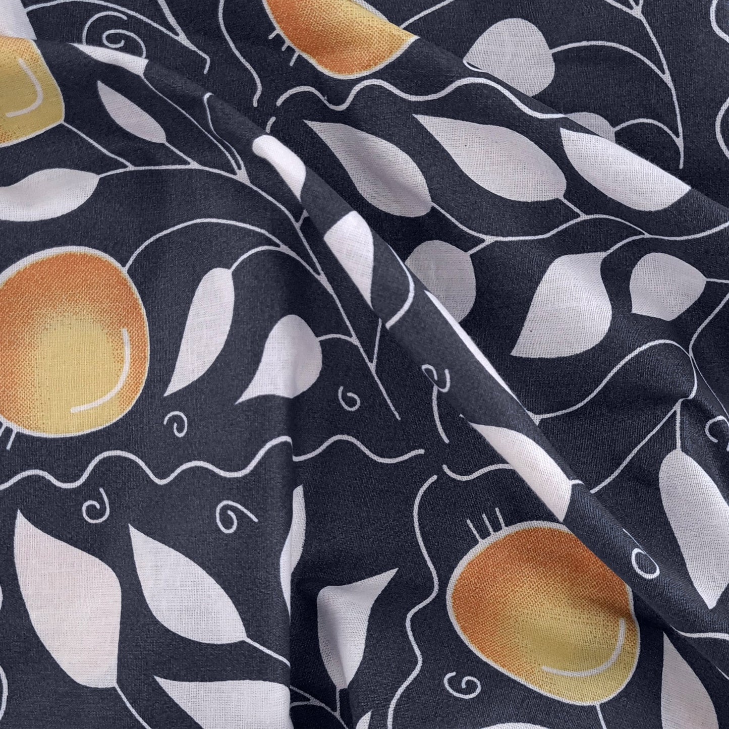 Navy & Orange Clementine Pattern Pure Cotton Double Bedsheet