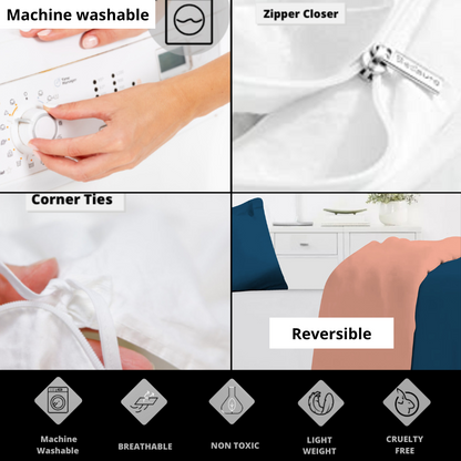 Microfiber Reversible Double Bed Queen Size Dash line Printed Duvet Cover - Blue and White