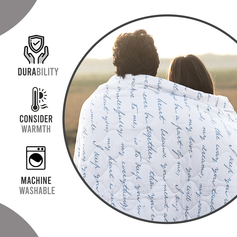 Blue Typography Letter Printed AC Quilt Comforter for Single Bed