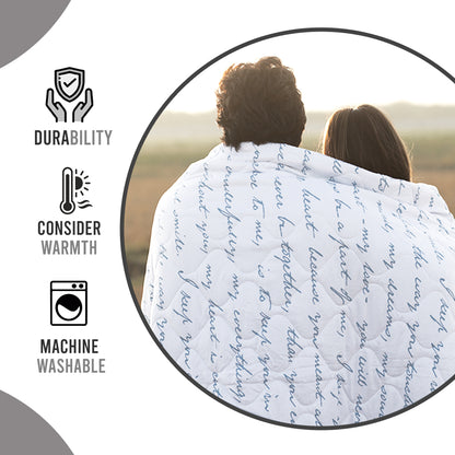 Blue Typography Letter Printed AC Quilt Comforter for Single Bed