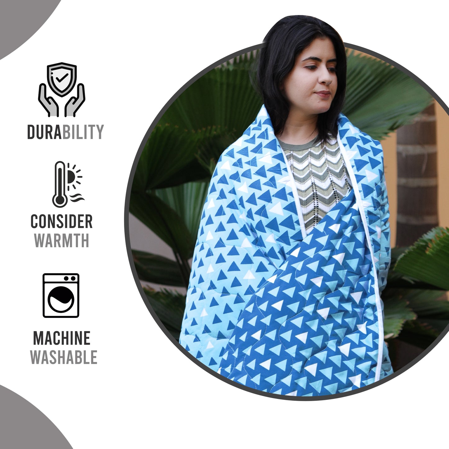 Blue Shade Geometric Single Bed Comforter – 120 GSM Microfiber