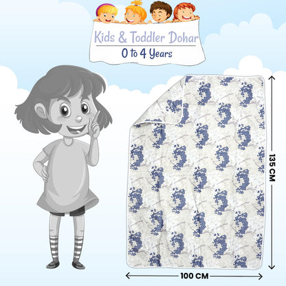 Grey and Blue Cotton 120 GSM Single Bed Kids Dohar for 0-3 Years Soft Cozy For Toddlers, Girls, Boys, and Babies