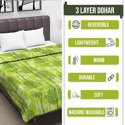 Green & White Floral Double Bed Dohar – 120 GSM Cotton