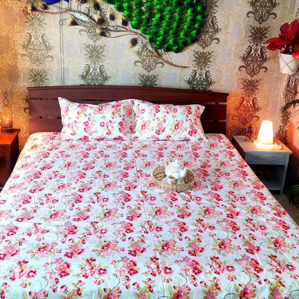 Rosy Retreat Elegant Double Bed Bedsheet