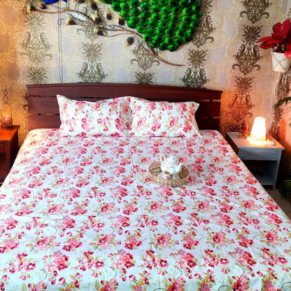 Rosy Retreat Elegant Double Bed Bedsheet