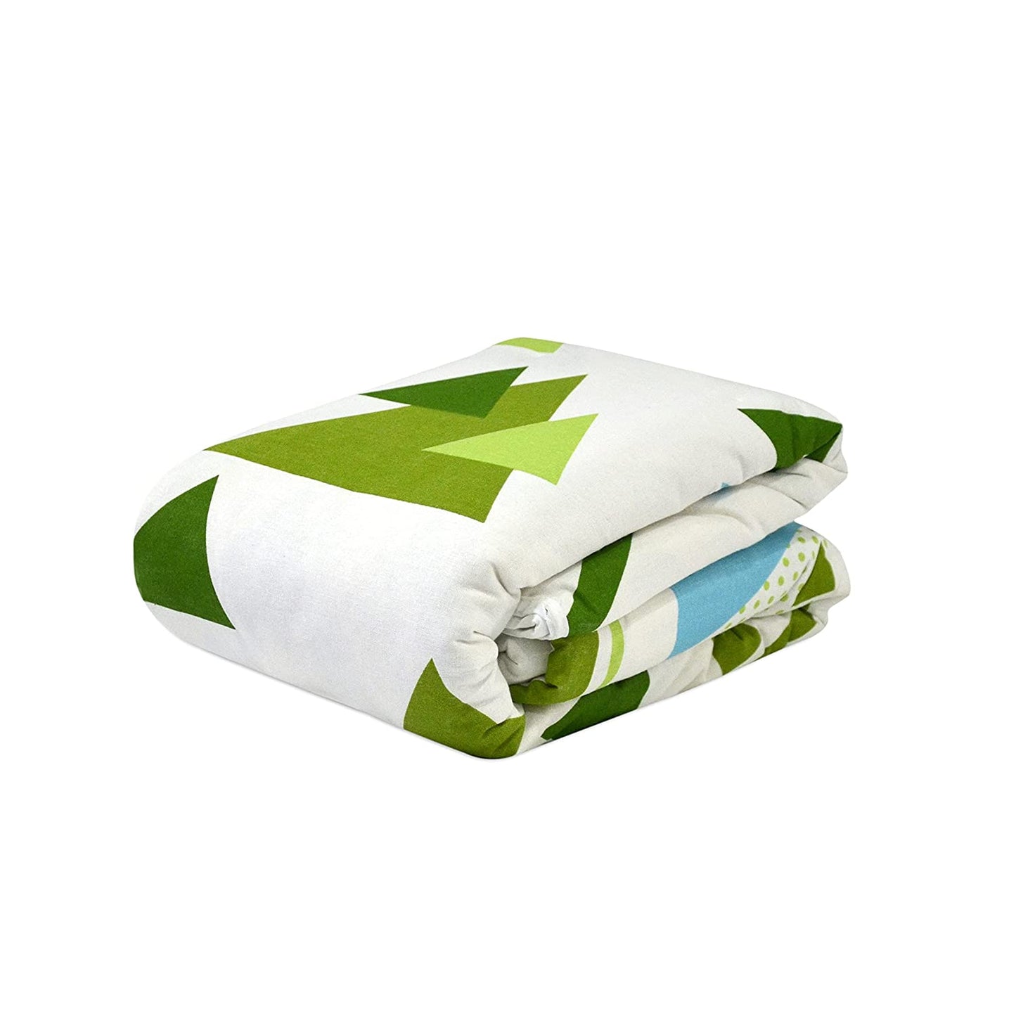 White And Green 120 TC Cotton Geomatric Pattern Single Bed AC Blanket Dohar for All Season