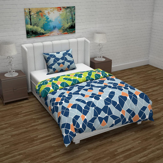 Microfiber Reversible Single Bed AC Duvet Cover with 1 Pillow Cover for Comforter Blue & Orange