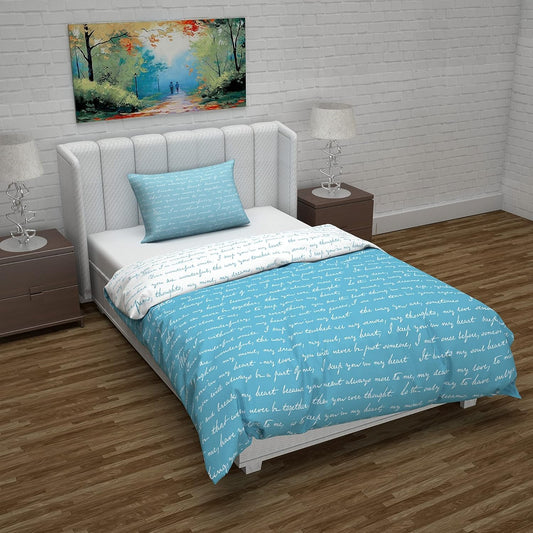 Microfiber Reversible Single Bed AC Duvet Cover with 1 Pillow Cover for Comforter Blue & White
