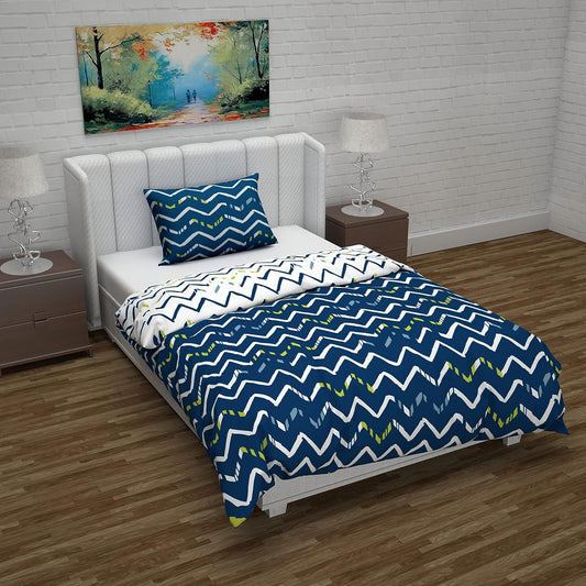 Microfiber Reversible Single Bed AC Duvet Cover with 1 Pillow Cover for Comforter Dark Blue & White