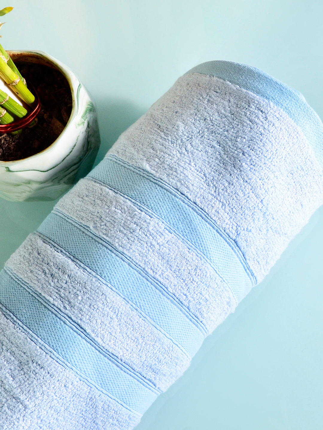 100% Cotton 650 GSM Ultra Soft, Absorbent Bamboo Bath Towel, Sky Blue