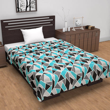Emeraled 100% Cotton 120 GSM Reversible Geometric Printed Single Bed AC Dohar Blanket For Mild Winter