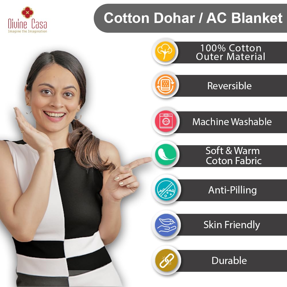 Green 120 TC Cotton Leaf Floral Pattern Single Bed AC Blanket Dohar for All Season