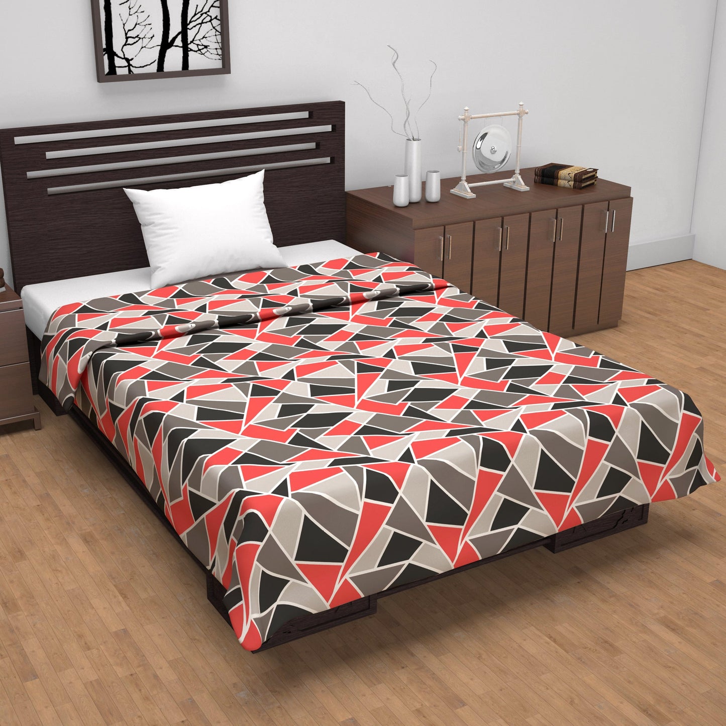 Red and Grey 100% Cotton 120 GSM Reversible Abstract Single Bed AC Dohar Blanket For Mild Winter