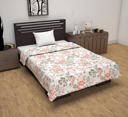 Cream Multicolor 144 TC 100% Cotton Floral Single Bed AC Blanket Dohar for All Season