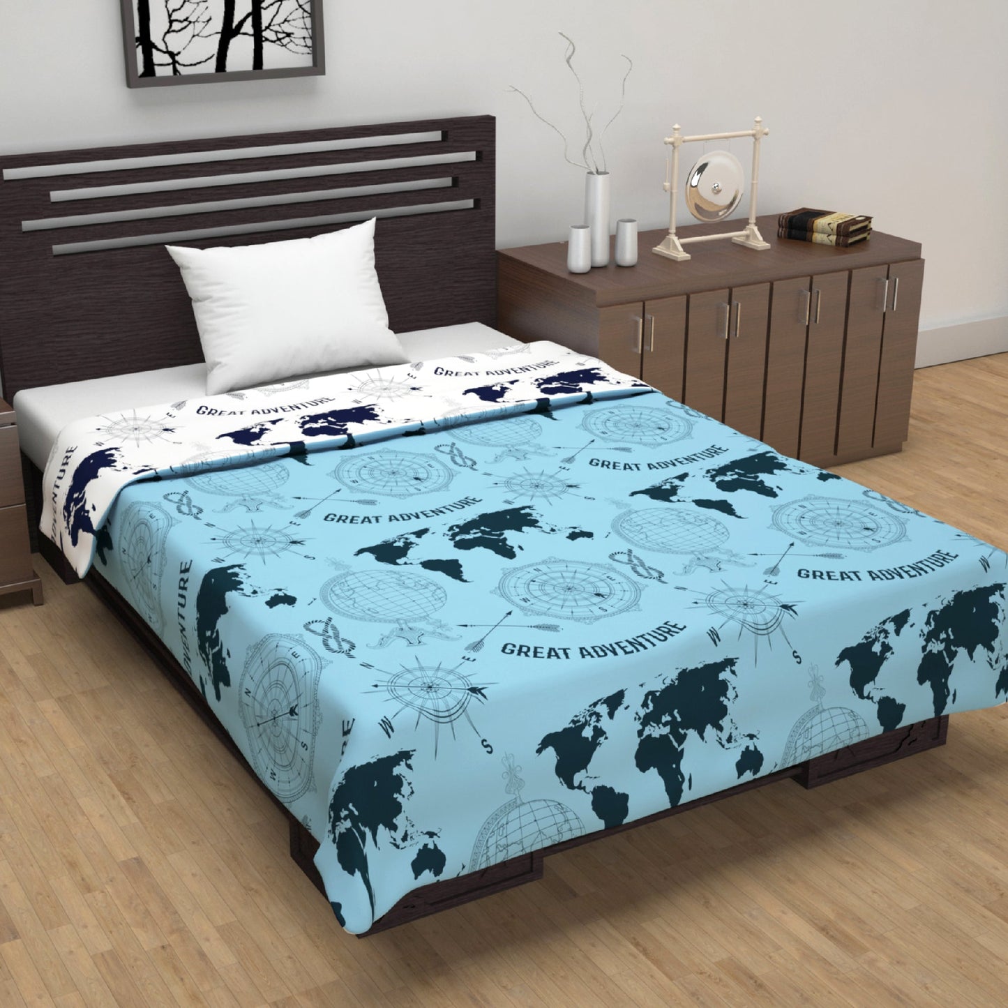 Blue Abstract Print Eco Friendly Reversible All Season Dohar For Single Bed