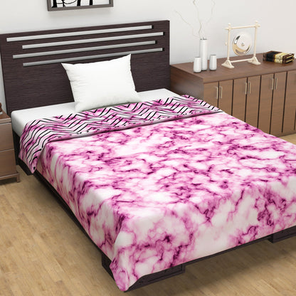 Pink and Black 120 GSM Microfiber Double Print Abstarct Pattern Single Bed AC Blanket Dohar for All Season