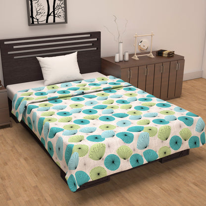 Sea Blue and Green 144 TC 100% Cotton Floral Single Bed AC Blanket Dohar for All Season