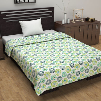 Green Multicolor 144 TC 100% Cotton Floral Single Bed AC Blanket Dohar for All Season