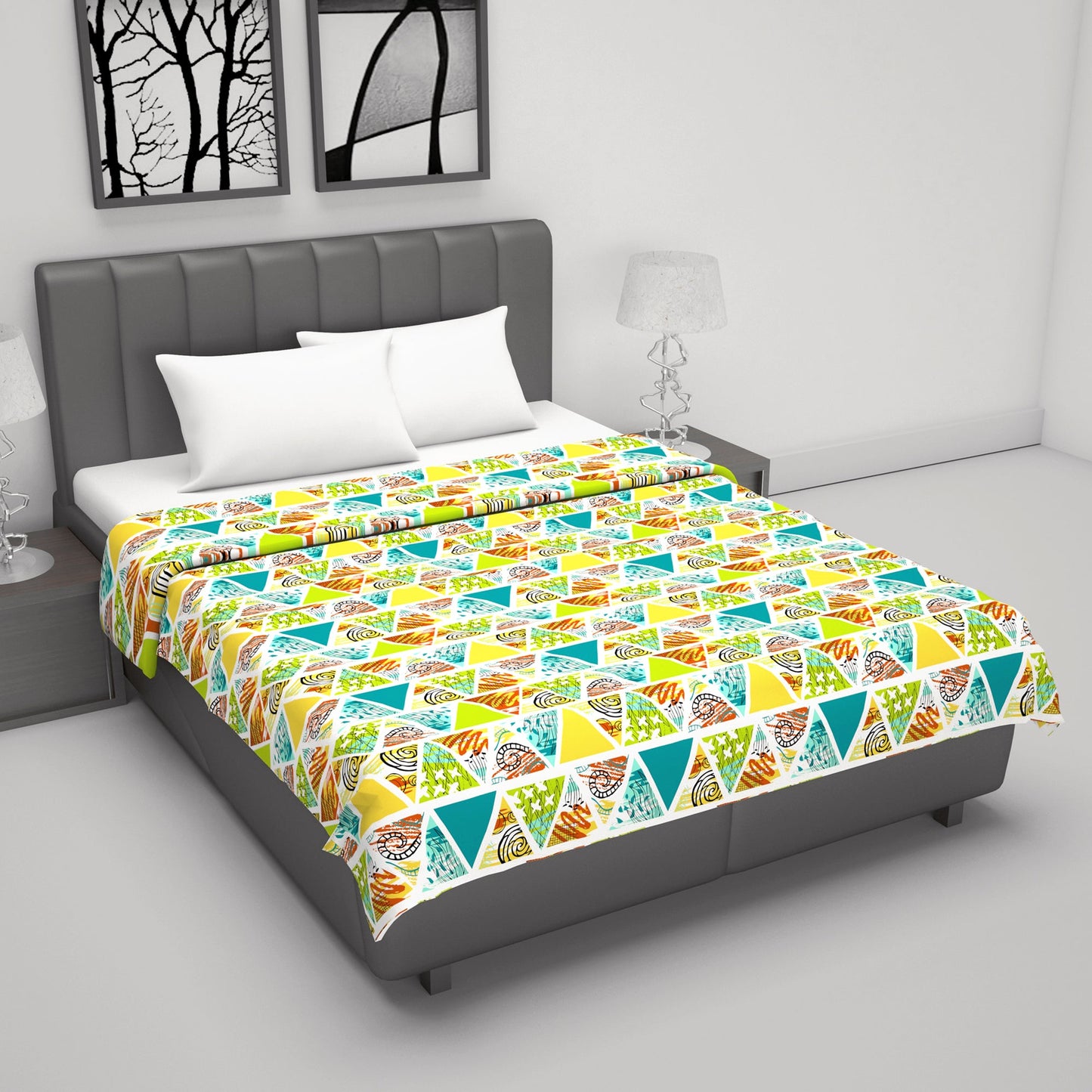 Multicolors 120 GSM Cotton Geomatric Triangle Double Bed AC Blanket Dohar for All Season
